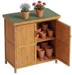Relaxdays Gartenschrank aufklappbares Dach Holz Dunkelgr&uuml;n,Hellbraun