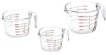 Relaxdays 3-teiliges Messbecher Set aus Glas Rot,Transparent