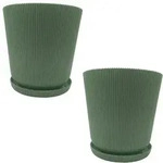 Relaxdays Blumentopf mit Untersetzer 2er Set Gr&uuml;n