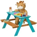 Relaxdays Kindersitzgarnitur aus Holz Braun,T&uuml;rkis