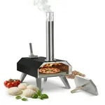 Relaxdays Pellet Pizzaofen mit Pizzastein outdoor Schwarz,Silber