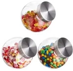 Relaxdays Bonbongl&auml;ser 3er Set 1,5 L Silber,Transparent