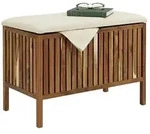 Relaxdays W&auml;schetruhe aus Akazienholz mit Sitz Wei&szlig;,Braun