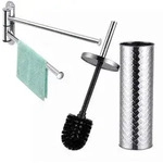 Relaxdays Badezimmer Set Handtuchhalter WC-B&uuml;rste Silber