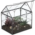 Relaxdays Pflanzenterrarium Glas Hausform Schwarz,Transparent