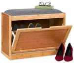 Relaxdays Schuhbank mit grauer Sitzfl&auml;che Hellbraun,Grau