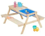 Relaxdays Kindersitzgruppe Holz mit Matschtisch Blau,Hellbraun