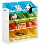 Relaxdays Kinderregal mit Regalboxen Wei&szlig;,Blau,Rot