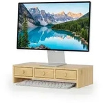 Relaxdays Monitorst&auml;nder mit 3 Schubladen Hellbraun
