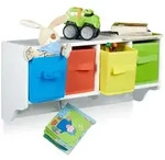 Relaxdays Kinder Wandregal mit Kleiderhaken ALBUS Wei&szlig;,Hellblau,Rot