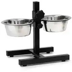 Relaxdays Set Hundehaus Futterstation Schwarz,Silber