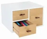 Relaxdays Schubladenbox Bambus mit Schlaufen Wei&szlig;,Braun,Hellbraun
