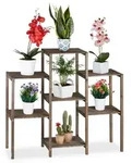 Relaxdays Braunes Blumenregal aus Holz Dunkelbraun