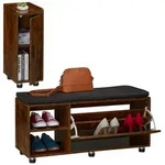 Relaxdays Schuhbank mit Sitzfl&auml;che & Schrank Set Braun,Schwarz