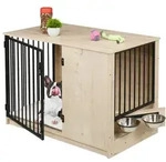 Relaxdays Hundek&auml;fig f&uuml;r Zuhause 2 drehbare N&auml;pfe Creme,Schwarz,Silber