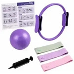 Relaxdays 6-teiliges Pilates Set Ring Ball B&auml;nder Gr&uuml;n,Lila,Rosa
