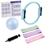 Relaxdays 6-teiliges Pilates Set Ring Ball B&auml;nder Gr&uuml;n,Hellblau,Rosa