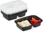Relaxdays 10er Set Meal Prep Boxen 2 F&auml;cher Schwarz,Transparent
