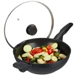 Relaxdays Wok mit Deckel Induktion Schwarz,Silber,Transparent