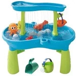 Relaxdays Wasserspieltisch Kinder 2 Etagen Zubeh&ouml;r Blau,Gr&uuml;n