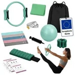 Relaxdays 13-teiliges Pilates Set Gr&uuml;n,Schwarz,T&uuml;rkis