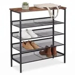 Relaxdays Schuhregal Metall & MDF 5 Ebenen Braun,Schwarz