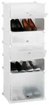 Relaxdays Schuhregal Kunststoff 6 F&auml;cher Wei&szlig;,Silber,Transparent