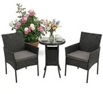 Relaxdays 3-teiliges Gartenm&ouml;bel Set Rattan Grau,Schwarz