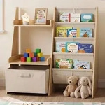 Relaxdays B&uuml;cherregal Kinder Stofftaschen & Box Wei&szlig;,Hellbraun