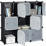 Relaxdays Regalsystem mit T&uuml;ren Schwarz,Transparent