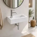 Relaxdays Eckiges Waschbecken mit Hahnloch Wei&szlig;