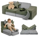 Relaxdays 10-tlg. Kinder Spielsofa modular Dunkelgr&uuml;n,Grau