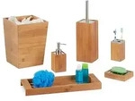 Relaxdays Bad Set Bambus 6-teilig Hellbraun,Silber