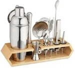 Relaxdays 16-tlg. Cocktail Set mit St&auml;nder Hellbraun,Silber
