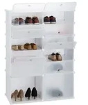 Relaxdays Schuhregal Kunststoff mit 12 F&auml;chern Wei&szlig;,Silber,Transparent