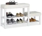 Relaxdays Schuhbank mit Hocker Wei&szlig;,Creme