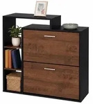 Relaxdays Schuhschrank mit 2 Klappen Braun,Schwarz,Silber