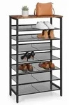 Relaxdays Schuhregal Metall & MDF 8 Ebenen Braun,Schwarz