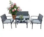 Relaxdays 4-teiliges Gartenm&ouml;bel Set Rattan Creme,Grau
