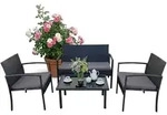 Relaxdays 4-teiliges Gartenm&ouml;bel Set Rattan Grau,Schwarz