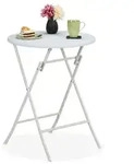 Relaxdays Runder Gartentisch in Rattan-Optik Wei&szlig;