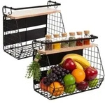 Relaxdays Obstkorb Wandregal magnetisch 2er Set Hellbraun,Schwarz