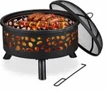 Relaxdays Feuerschale mit Grillrost & Funkenschutz Schwarz,Silber