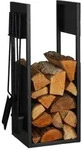 Relaxdays Schwarzes Kaminholzregal mit Besteck Schwarz