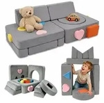 Relaxdays 18-tlg. Kinder Spielsofa modular Blau,Grau,Orange