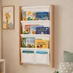 Relaxdays B&uuml;cherregal Kinder mit Stofftaschen Wand Wei&szlig;,Hellbraun