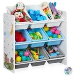 Relaxdays Kinderregal mit 9 Boxen und Motiv Wei&szlig;,Grau,Hellblau