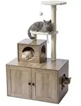 Relaxdays Kratzbaum mit Katzenklo-Schrank Creme,Hellbraun