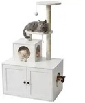Relaxdays Kratzbaum mit Katzenklo-Schrank Wei&szlig;,Creme