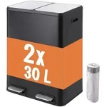 Relaxdays M&uuml;lleimer 2 F&auml;cher 2x30 l Schwarz,Silber